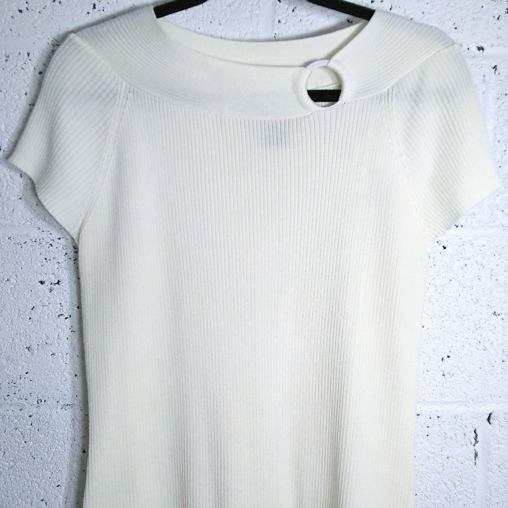 Requirements Large Off White Ribbed Knit Top